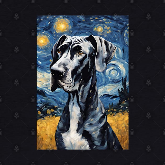 Great Dane Dog Breed Painting in a Van Gogh Starry Night Art Style by Art-Jiyuu